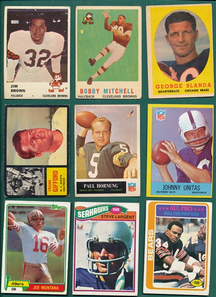 1957-87 Football Lot of (174) Loaded With HOFers Highlighted By Payton Montana, Rookie & Jim Brown