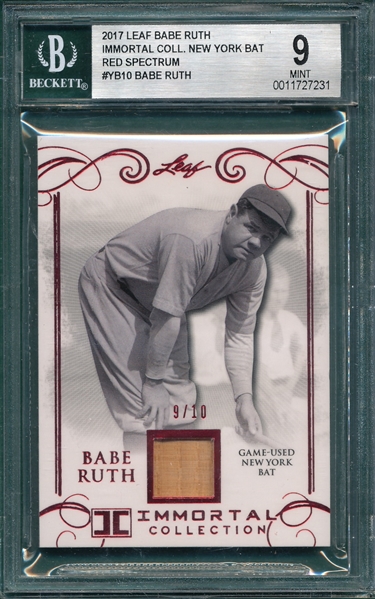 2017 Leaf Babe Ruth Immortal Collection Bat, Red, 9/10, Beckett 9
