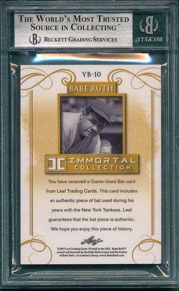 2017 Leaf Babe Ruth Immortal Collection Bat, Red, 9/10, Beckett 9