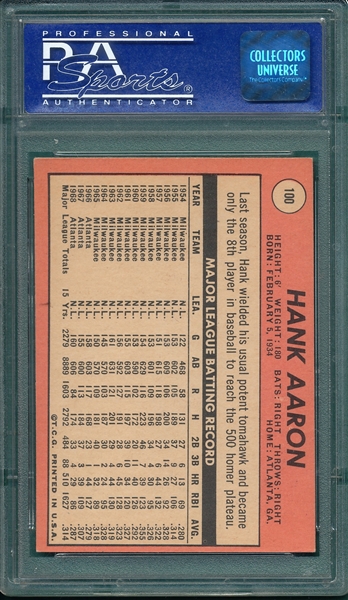 1969 Topps #100 Hank Aaron PSA 6