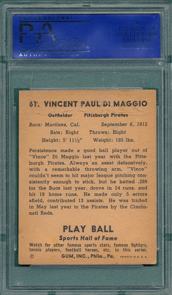 1941 Play Ball #61 Vince DiMaggio PSA 5