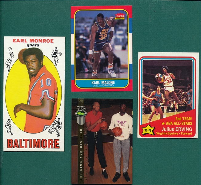 1969-92 Basketball HOF Rookies, Lot of (4) W/ Erving, AS