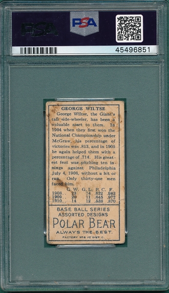 1911 T205 Wiltse, Right Ear, Polar Bear PSA 2