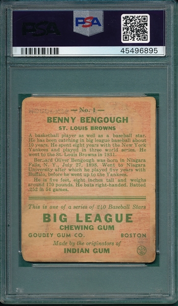 1933 Goudey #1 Benny Bengough PSA 1.5