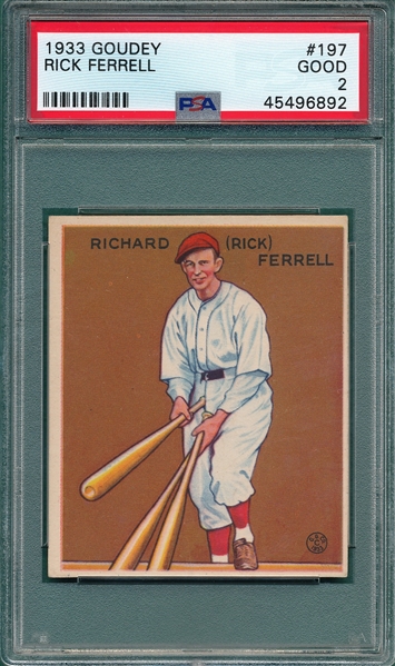 1933 Goudey #197 Rick Ferrell PSA 2