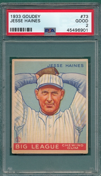 1933 Goudey #73 Jesse Haines PSA 2