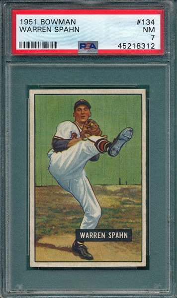 1951 Bowman #134 Warren Spahn PSA 7