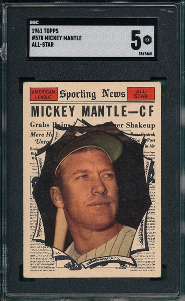 1961 Topps #578 Mickey Mantle SGC 5 *Hi #*
