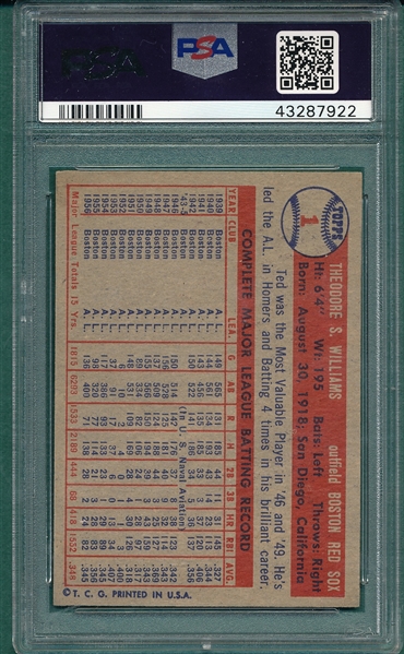 1957 Topps #1 Ted Wiliams PSA 5