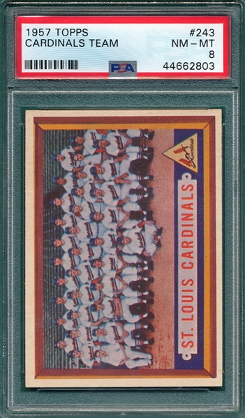 1957 Topps #243 Cardinals Team PSA 8