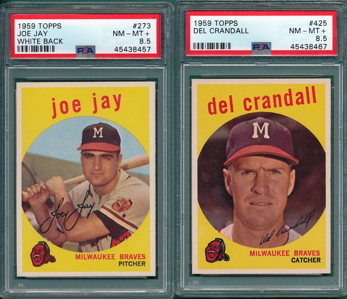 1959 Topps #273 Jay & #425 Crandall, Lot of (2), PSA 8.5