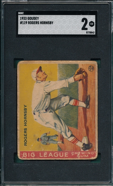 1933 Goudey #119 Rogers Hornsby SGC 2