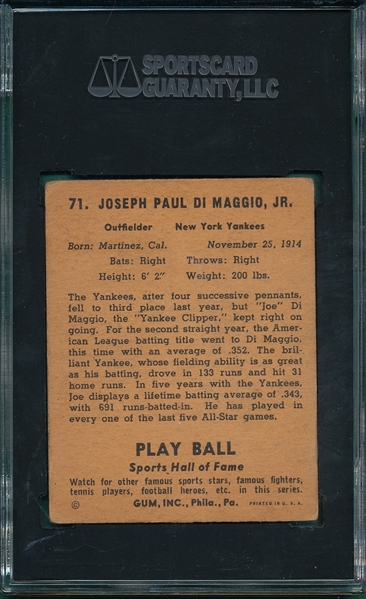 1941 Play Ball #71 Joe DiMaggio SGC 3