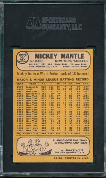 1968 Topps #200 Mickey Mantle SGC 5.5