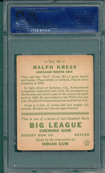 1933 Goudey #33 Ralph Kress PSA 4