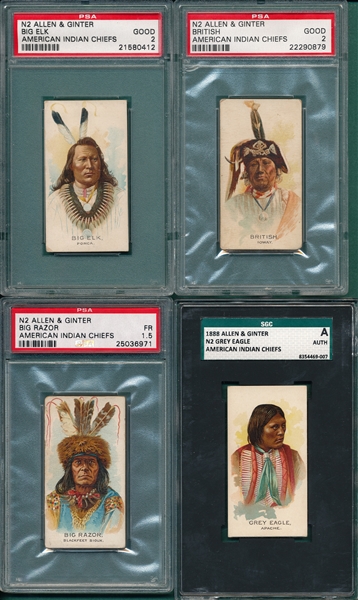 1888 N2 Indian Chiefs, Allen & Ginter, Lot of (4) SGC/PSA 