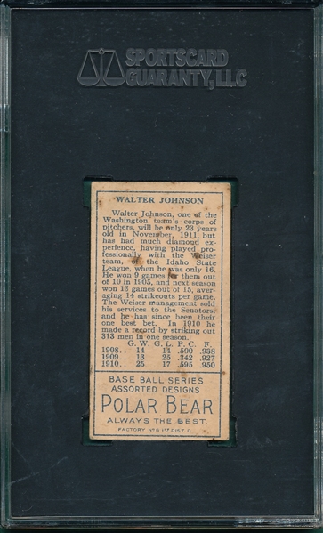 1911 T205 Walter Johnson Polar Bear SGC 40