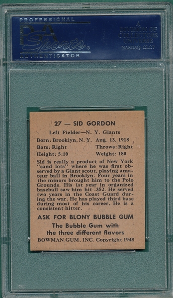 1948 Bowman #27 Sid Gordon PSA 7