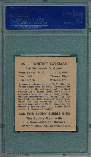1948 Bowman #30 Whitey Lockman PSA 7 *SP*