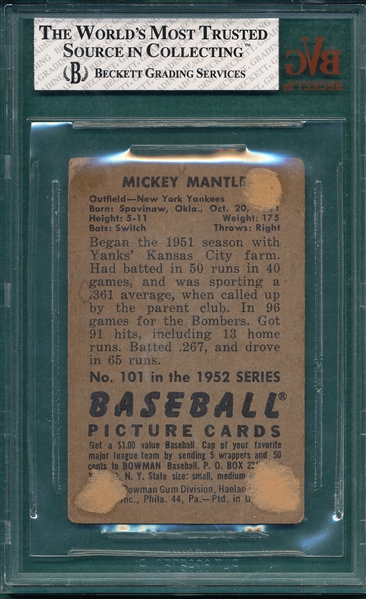 1952 Bowman #101 Mickey Mantle BVG 1