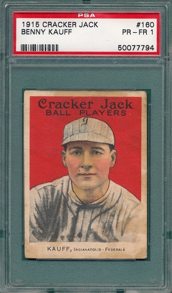 1915 Cracker Jack #160 Benny Kauff PSA 1 *Federal League*