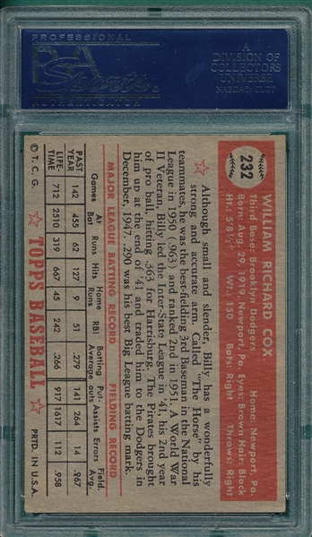 1952 Topps #232 Billy Cox PSA 5