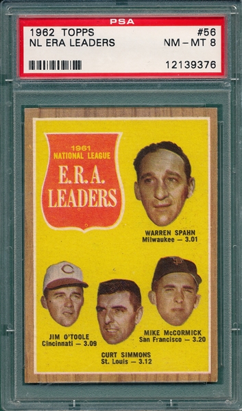 1962 Topps #56 NL ERA Leaders PSA 8