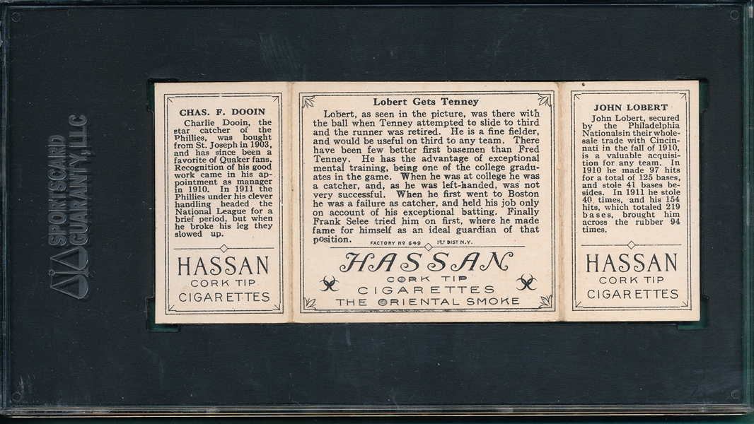 1912 T202 Lobert Gets Tenney, Lobert/Dooin, Hassan Cigarettes, SGC 7