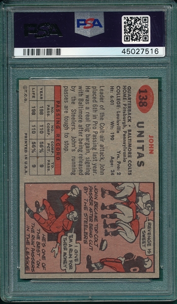 1957 Topps FB #138 Johnny Unitas PSA 5 *Rookie*