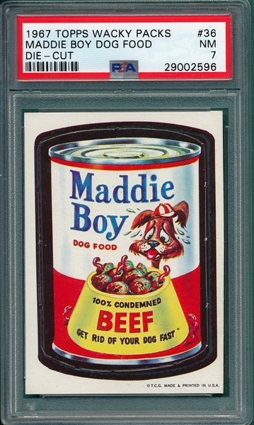 1967 Topps Wacky Packs #36 Maddie Boy, Die-Cut, PSA 7