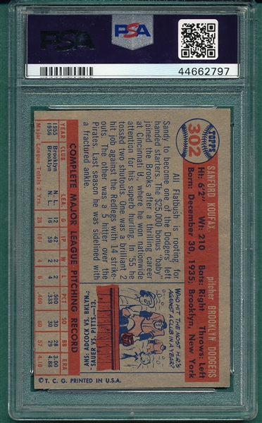 1957 Topps #302 Sandy Koufax PSA 8 (MC)