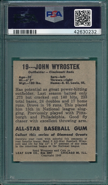 1948 Leaf #19 John Wyrostek PSA 7 (OC) *SP*