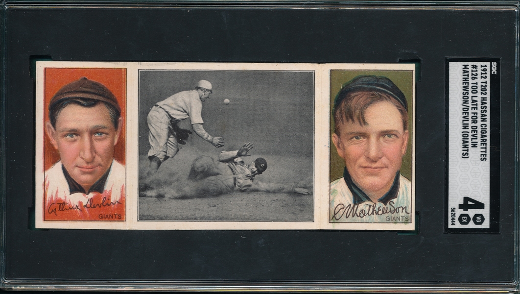 1912 T202 Too Late For Devlin, W/ Devlin, Giants & Mathewson, Hassan Cigarettes, SGC 4