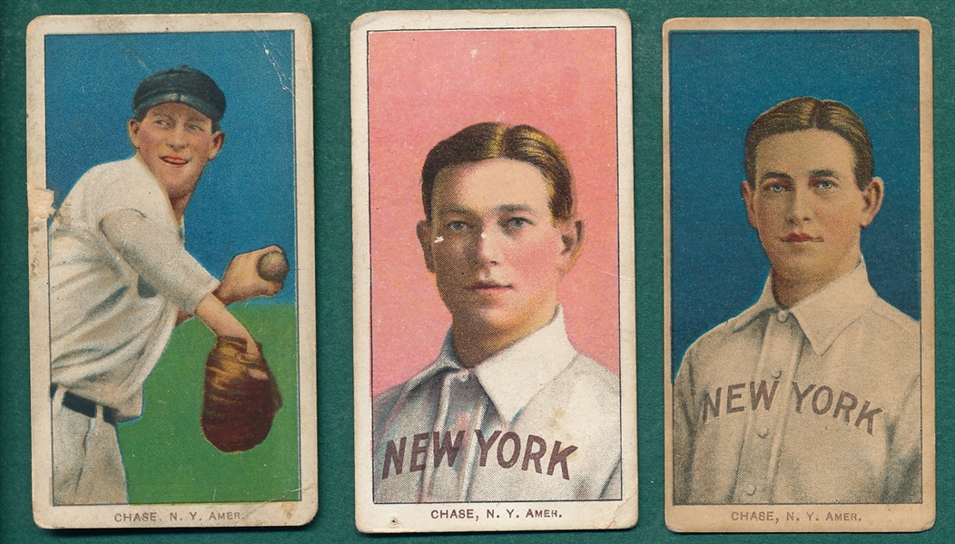 1909-1911 T206 Hal Chase, Pink, Blue & Dark Cap, Lot of (3)