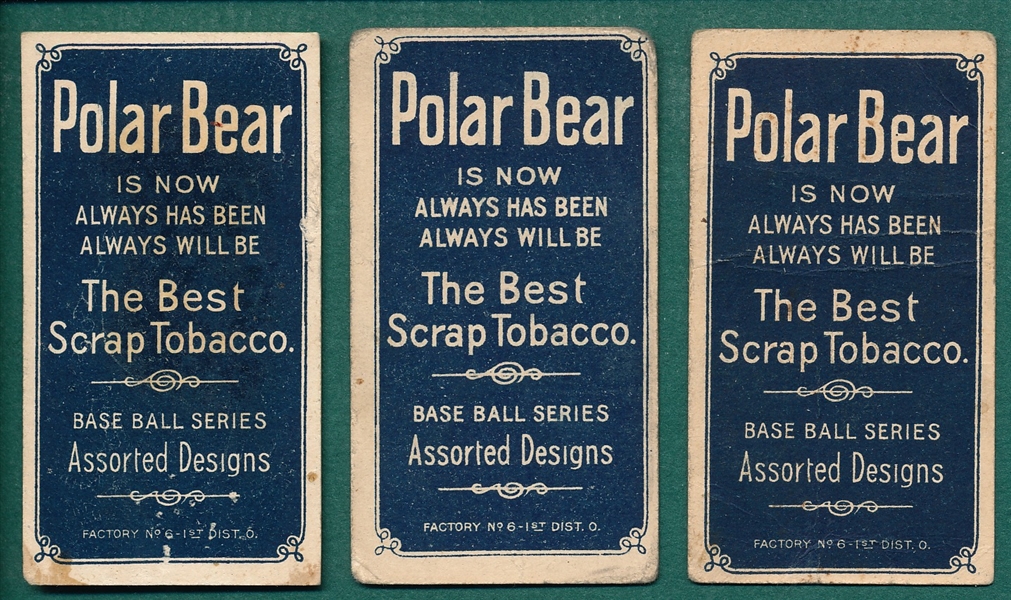 1909-1911 T206 Egan, Evans & LaPorte, Polar Bear, Lot of (3)