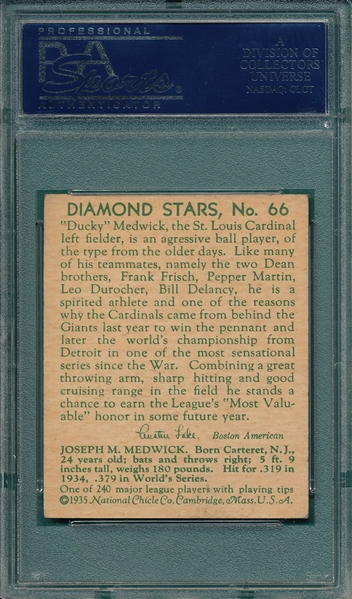 1934-36 Diamond Stars #66 Ducky Medwick PSA 5