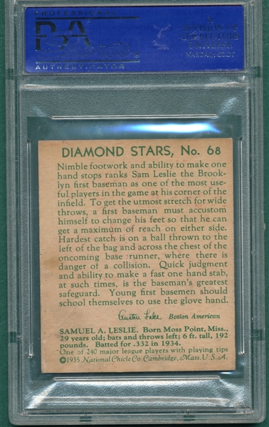 1934-36 Diamond Stars #68 Sam Leslie PSA 5
