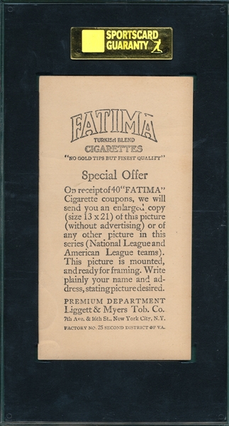 1913 T200 Pittsburgh Pirates Fatima Cigarettes W/ Honus Wagner, SGC 40