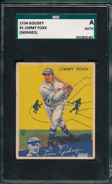 1934 Goudey #1 Jimmy Foxx SGC Authentic