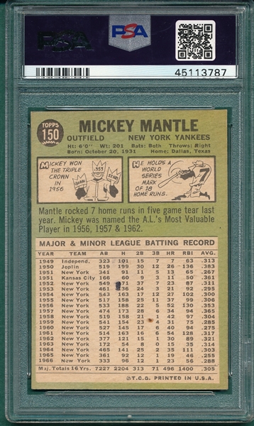 1967 Topps #150 Mickey Mantle PSA 3