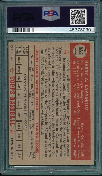 1952 Topps #365 Cookie Lavagetto PSA 4 *Hi #* 
