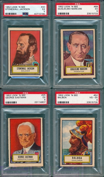 1952 Topps Look N'See Lot of (4) W/ #40 Stonewall Jackson PSA 