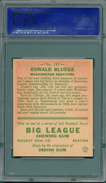 1933 Goudey #113 Oswald Bluege PSA 8
