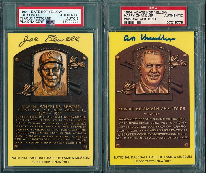 1964 HOF Yellow Placque Lot of (4) HOFers, Signed, W/ Hubbell, PSA/SGC Authentic