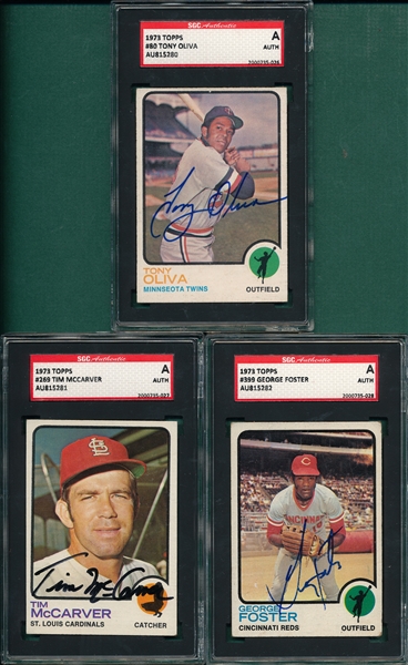 1973 Topps Lot of (3), Signed, W/ Oliva, SGC Authentic