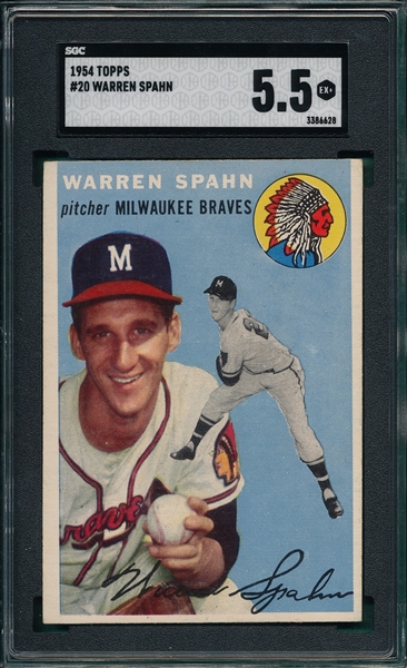 1954 Topps #20 Warren Spahn SGC 5.5