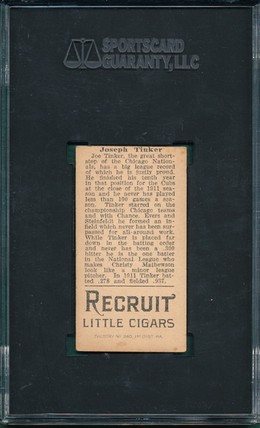 1912 T207 Joe Tinker Recruit Little Cigars SGC 5