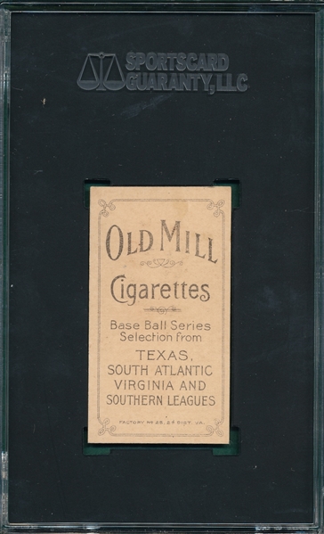 1909-1911 T206 Manion Old Mill Cigarettes SGC Authentic *Southern League* *Great Presentation*