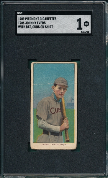 1909-1911 T206 Evers, Cubs On Front, Piedmont Cigarettes SGC 1
