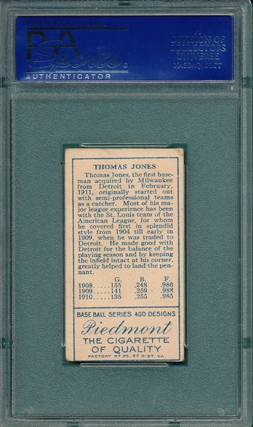 1911 T205 Jones, Tom, Piedmont Cigarettes PSA 4